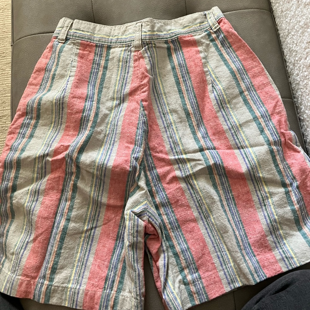 Vintage 90s Striped Linen High Rise Mom Shorts 5/6